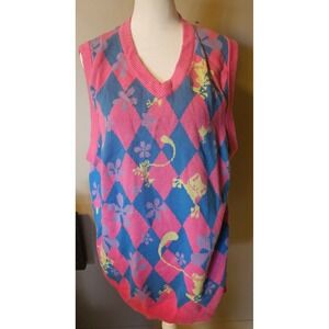 a.Lab Argyle Sweater Vest XL Pink Blue Floral Peace Y2K Streetwear Cotton Blend